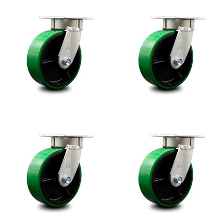 Service Caster 6 Inch Kingpinless Green Poly on Steel Wheel Swivel Top Plate Caster, 4PK SCC-KP30S620-PUR-GB-4